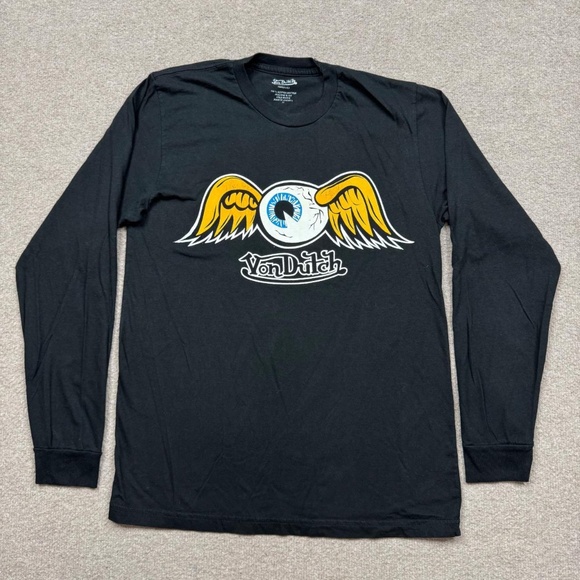 Vintage y2K Von Dutch Women's Shirt Size M Black Long Sleeve Eye Logo - Picture 1 of 7